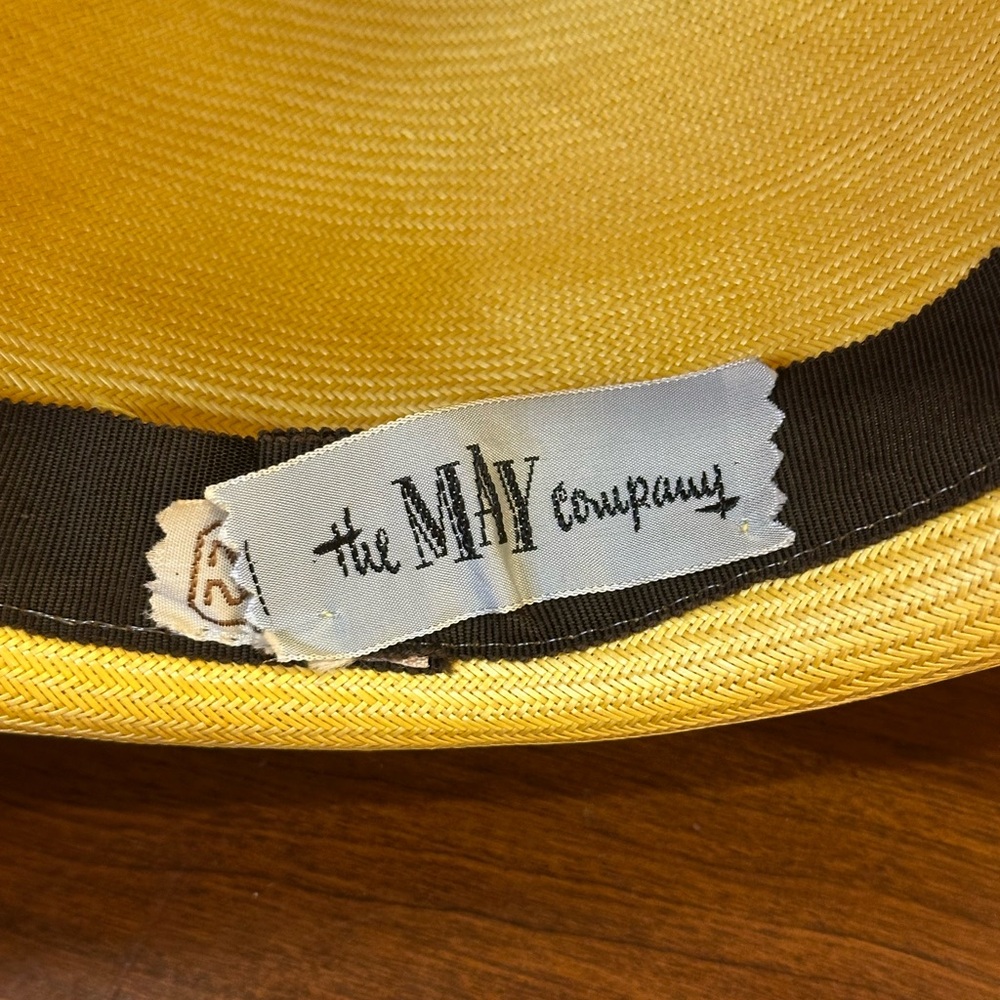 🌟2xHP🌟VTG 1950s-60s Canary Yellow Parasisal Fine Straw Boater Hat by The May Co. - Picture 9 of 12